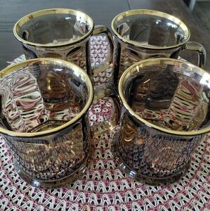 Vintage Alexian Brothers 30th Anniversary Gold and Black Glass Mugs Set